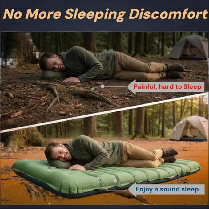 4 Inch Thick Camping Sleeping Pad with Internal Straps - R Value 4.0 for 4 Seasons, Durable & 100% Waterproof Outdoor Air Mattress, Lightweight Sleeping Mat for Hiking, Backpacking, Travel