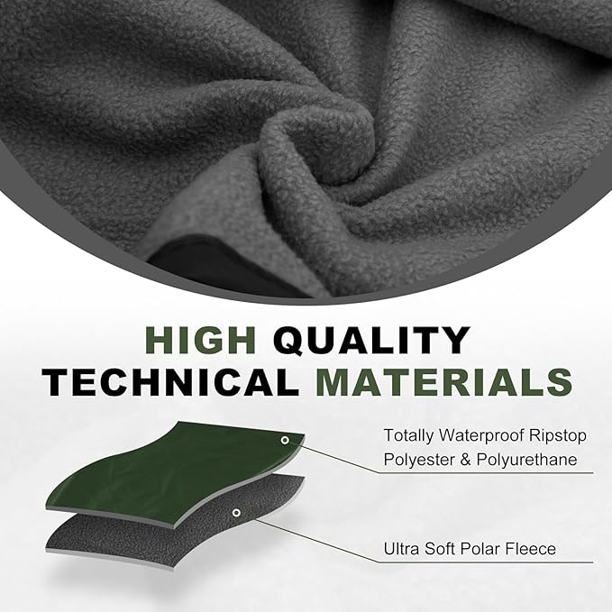 Fleece Waterproof Outdoor Blanket - Windproof Stadium Blanket for Camping, Picnics, and Sports Stay Dry and Comfortable 80"x 58"(Hoodeed, Green)