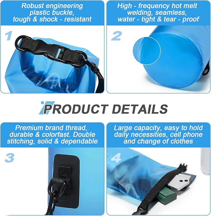 Dry Bags for Kayaking Waterproof, 5L/10L Dry Storage Bag, Roll Top Wet Bag for Swimming, Boating, Fishing,Camping & Beach