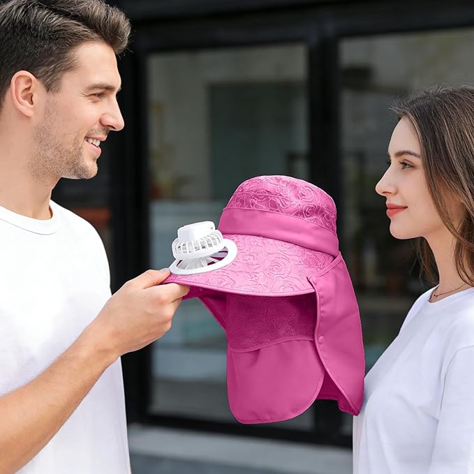Solar Fan Cap, Wide Brim Sun Cap, USB and Solar Powered Adjustable Breathable Fan Hat for Women Men Outdoor
