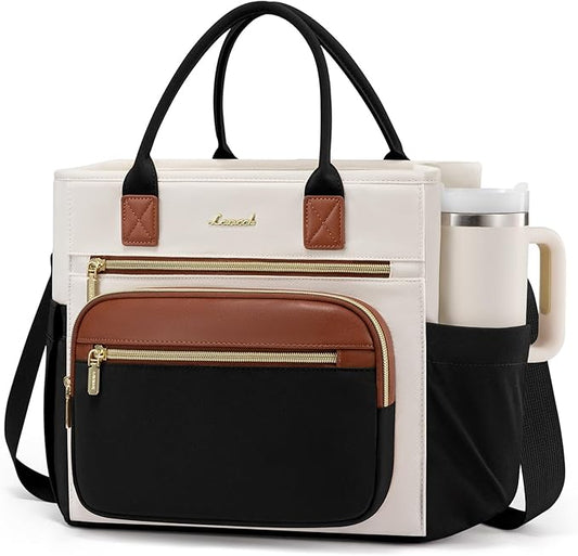 LOVEVOOK Insulated Lunch Bag Women,Wide Opening Adult Lunch Box Women,Large Leakproof Cooler Bag for Work Picnic Beach Family College,Lunch Teacher Tote Bag with Adjustable Shoulder Strap Cup Holder