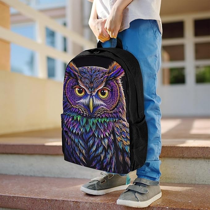Supdreamc Lightweight Daypack Backpack for Sports Travel Running, Large Capacity Multipurpose Anti-Theft Bookbag, Purple Owl Laptop Backpack Daypack