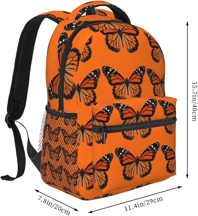 Women Men Polyester Heaps Of Monarch Butterflies Casual Daypack Large Capacity Bookbag With Side Pockets for Sports Picnic Walking Cycling