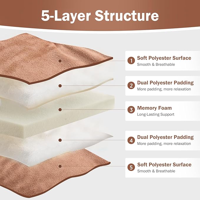 Japanese Floor Futon Mattress Full Size 54"x 80", 2.5'' Thick Foldable Roll Up Floor Bed Sleeping Pad, 25D Foam Filled Tatami Mat with Straps for Guest Room, Dormitory & Camping, Brown
