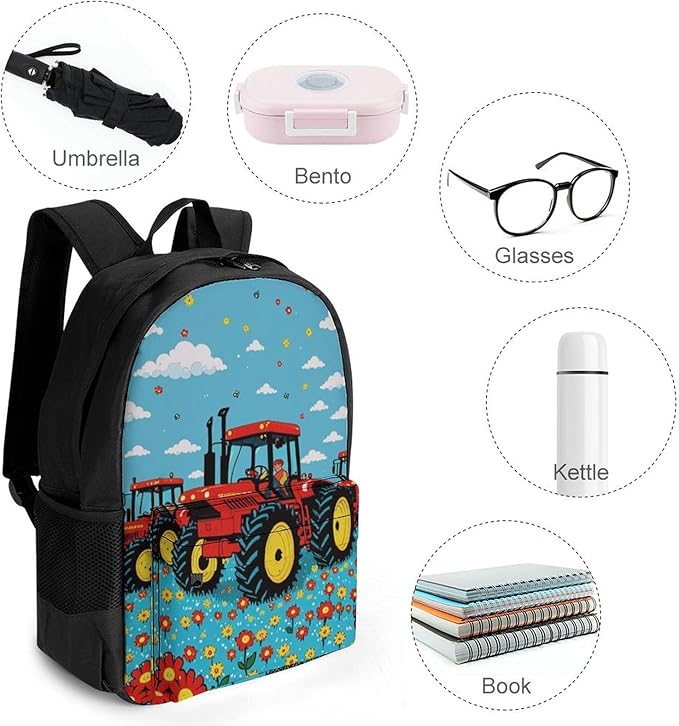 Daypack Bookbag Anti-Theft Multipurpose Large Capacity Bookbag, Farm Tractor Pattern Travel Hiking Camping Rucksack With Adjustable Shoulder Straps