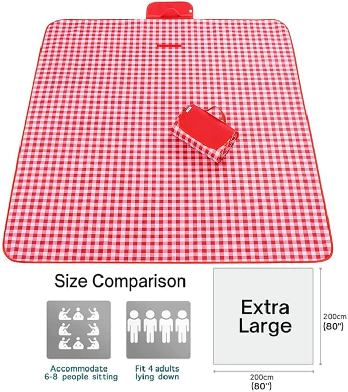 K Y KANGYUN Outdoor Picnic Blanket, Extra Large Beach Blanket, Foldable Lightweight Waterproof Sand Mat, Picnic Blanket 80" x 60" for Beach Camping Hiking Park Patio (Red, 80x80 inch)