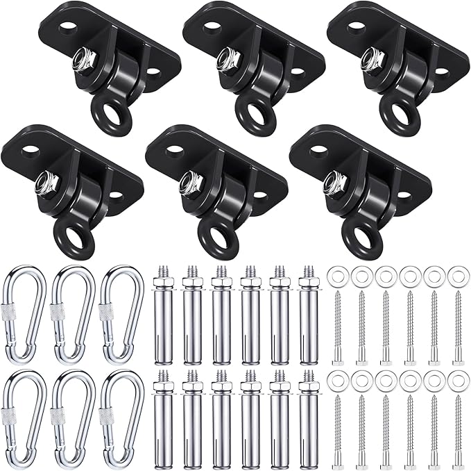 Tandefio 6 Sets of Robust Swing Hangers for Wooden Concrete Set with Swing Hooks Screws Bolts Washers Swingset Accessories for Porch Patio Yoga Indoor Outdoor, Over 1800 lb Capacity (Black)