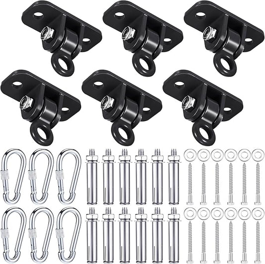 Tandefio 6 Sets of Robust Swing Hangers for Wooden Concrete Set with Swing Hooks Screws Bolts Washers Swingset Accessories for Porch Patio Yoga Indoor Outdoor, Over 1800 lb Capacity (Black)