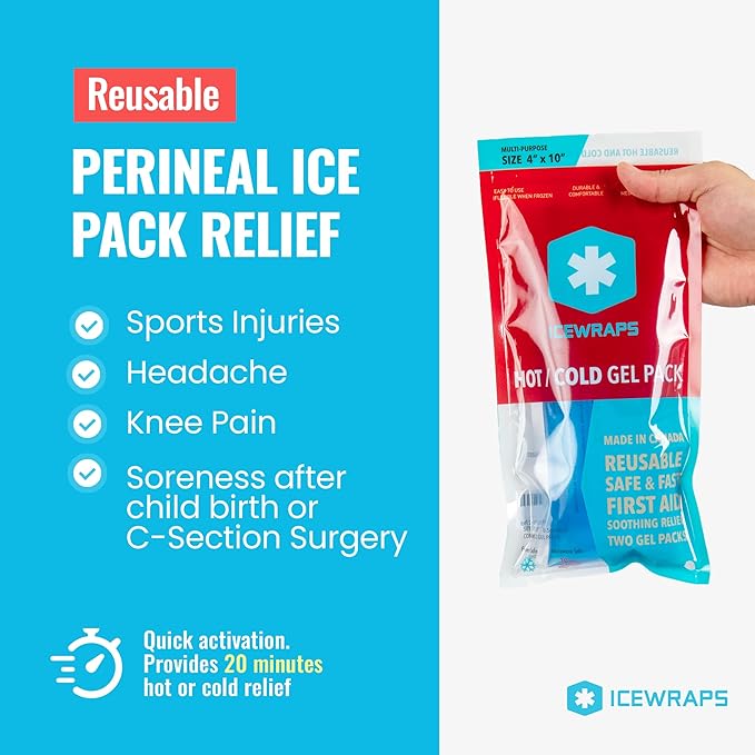 ICEWRAPS 4"x10" Reusable Perineal Ice Packs for Postpartum | Cooling Postpartum Ice Pack Pads | Pack of 2 Ice Pads Blue