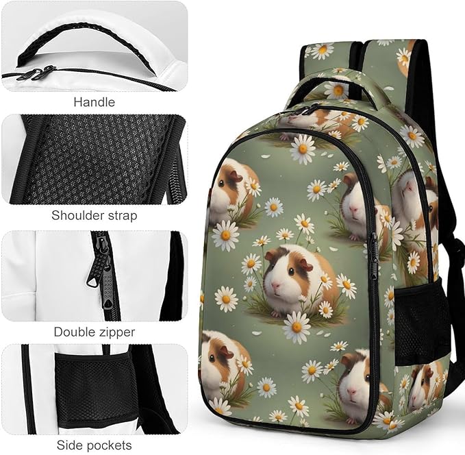 Travel Backpack Guinea Pigs Flowers Print Art for Women Men, Anti Theft Laptop Daypack with Large Capacity for College Work Weekender Outdoor