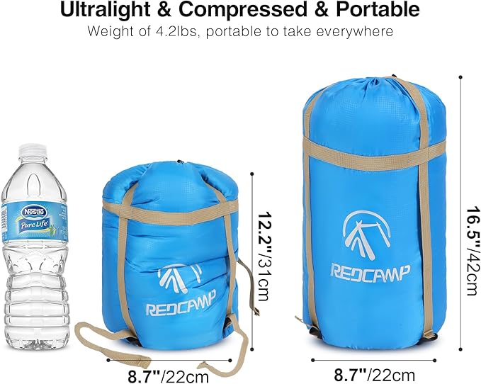 REDCAMP Ultra Lightweight Sleeping Bag for Backpacking, Hiking, Comfort for Adults Warm Weather, with Compression Sack