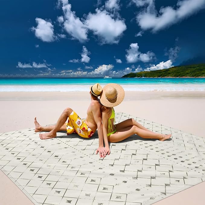 Beach Blanket Sandproof, Beach Mat Sand Free Waterproof, Large Picnic Blanket for 2-4 Adult, Lightweight Quick Drying & Durable Polyester Outdoor Blanket, Beach Essentials Must Have Accesorries