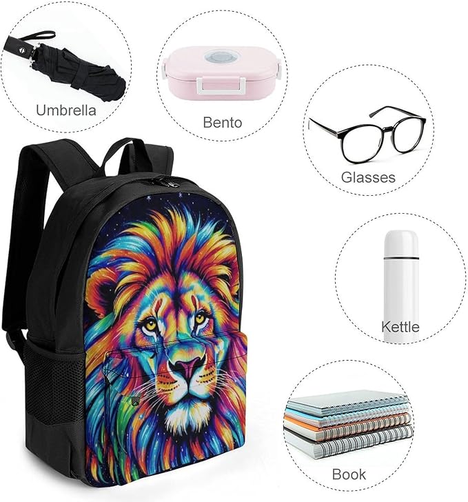 Daypack Lightweight Multipurpose Anti-Theft Galaxy Lion Art Shoulder Bag Large Capacity Laptop Book Bag Rucksack With Adjustable Shoulder Straps