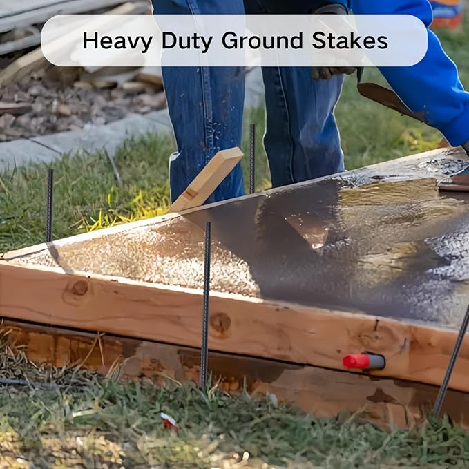 16 Inch Rebar Ground Stakes 20 Pack 3/8 Inch Diameter Straight Metal Stakes for Ground Heavy Duty with Chisel Point End Concrete Forming Spikes for Plant Support and Fence, Black