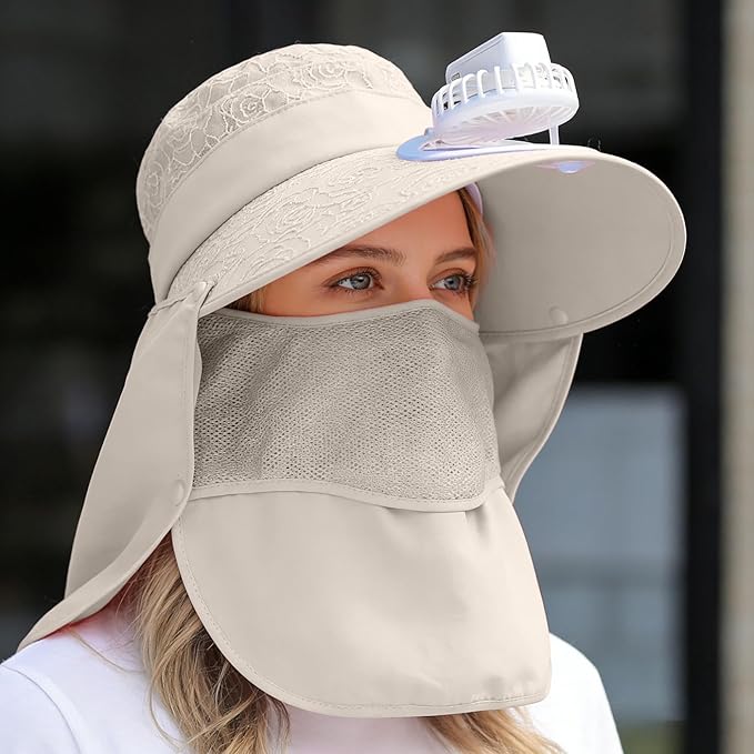 Solar Fan Cap, Wide Brim Sun Cap, USB and Solar Powered Adjustable Breathable Fan Hat for Women Men Outdoor