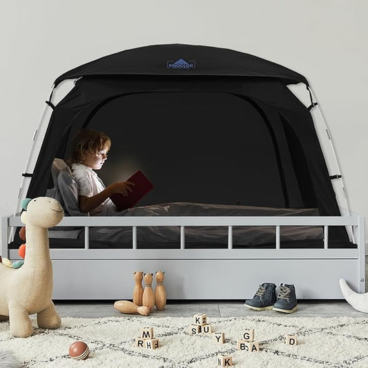 Blackout Twin Bed Tent, CPC Certified Sensory Bed Tent, for Healthier Sleep with Top Vents, Breathable Floor, Built-in Fan Pocket, for Autism Kids & Adults, Anxiety, Long Term Use Design