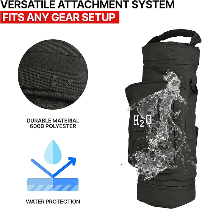 Orca Tactical Molle Water Bottle Pouch - Molle Water Bottle Holder Fits Most 32 and 40 oz Bottles - Water Bottle Pouch for Backpack - Thicker Insulated Water Bottle Holster Keeps Drinks Cooler Longer