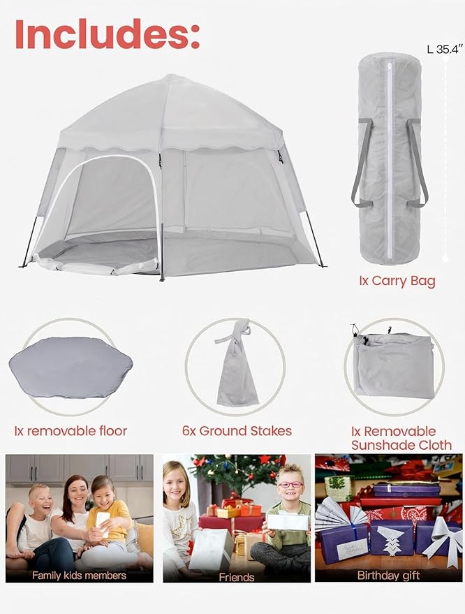 Porayhut Large Pop Up Play Tent for Kids, 78" Instant Toddler Playhouse with Removable Floor & UV50+ Sun Shade, 360° Mesh Mosquito-Free Tent for Indoor Outdoor Beach Backyard, Fits 4 Kids