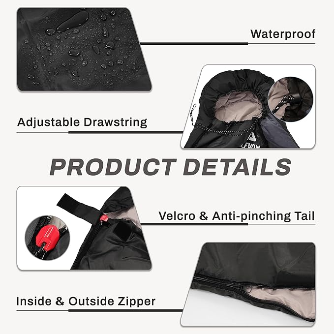 Elevon Sleeping Bag for Adults Teens Kids Cold Warm Weather, Portable Waterproof & Lightweight, Compact with Compression Sack, for 3-4 Seasons Camping, Backpacking, Hiking, Travel, Indoors Outdoors