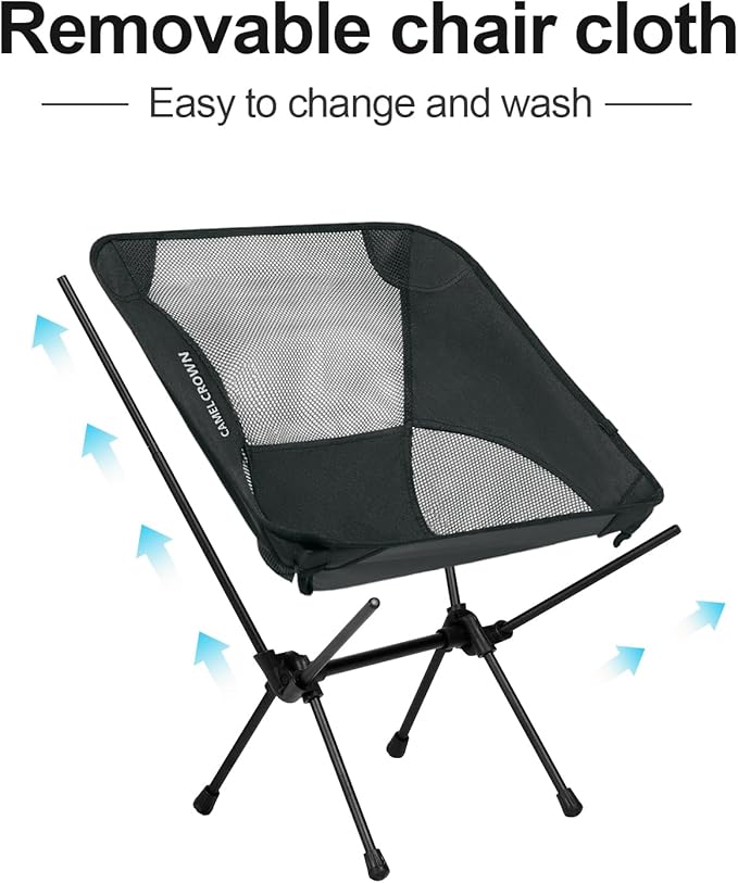 CAMEL CROWN Portable Camping Chair Lightweight Compact Folding Chair Mesh for Outdoor Camp Travel Beach Picnic Festival Hiking Backpacking Black