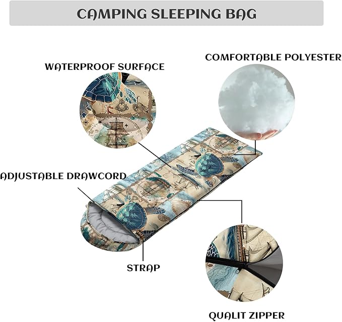 Sleeping Bags for Adults and Kids，3D Printing Camping Sleeping Bag for Girls Boys Lightweight Waterproof Cold/Warm 3-Season，Outdoor Travel with Compression Bags