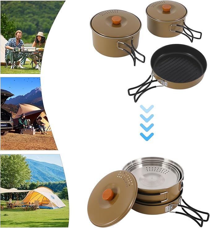 Camping Cookware Set, 304 Stainless Steel Camping Pots and Pans Set Outdoor Cookware Set with Storage Bag Campfire Cooking Equipment for Camping Outdoor Cooking Picnic