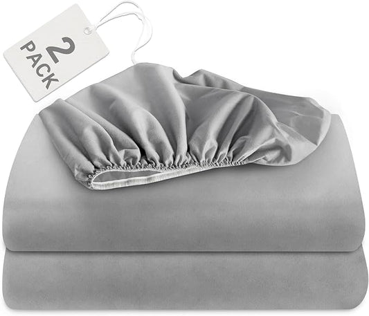 Biloban Short Queen Sheets 2 Pack 60’’×75’’ Fit for RV Camping with Deep Pocket up to 14", RV Mattress Short Queen Bed Sheets, Grey