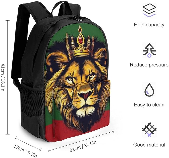 Supdreamc Rucksack Anti-Theft Multipurpose Large Capacity Carry On Bag, Rasta Flag Lion Splatter Painting Travel Hiking Bag Day Pack With Side Pockets