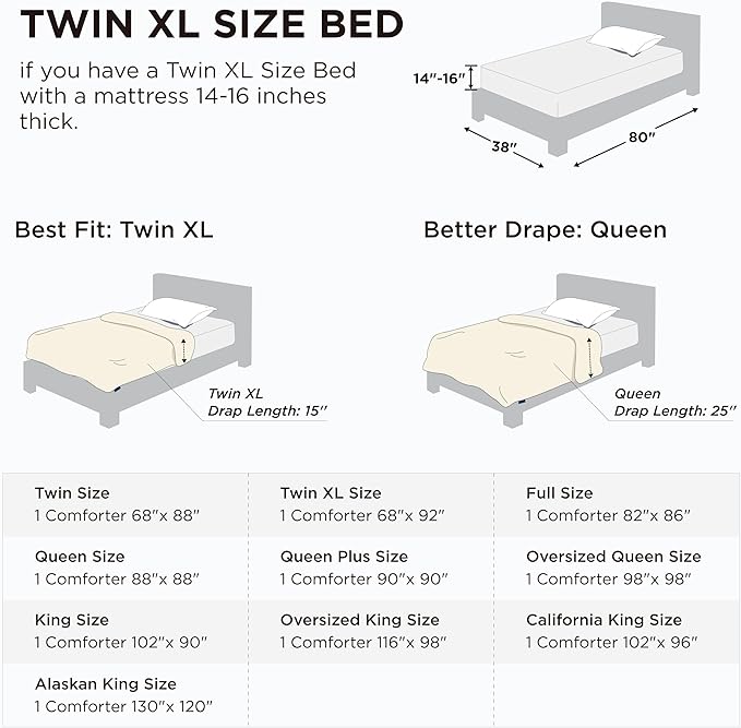 Bedsure Comforter Duvet Insert - Quilted Comforters Twin XL Size, All Season Duvet, GentleSoft Down Alternative Bedding, with 8 Tabs, Gifts for Women/Men, Linen, Twin XL 92 x 68 Inches