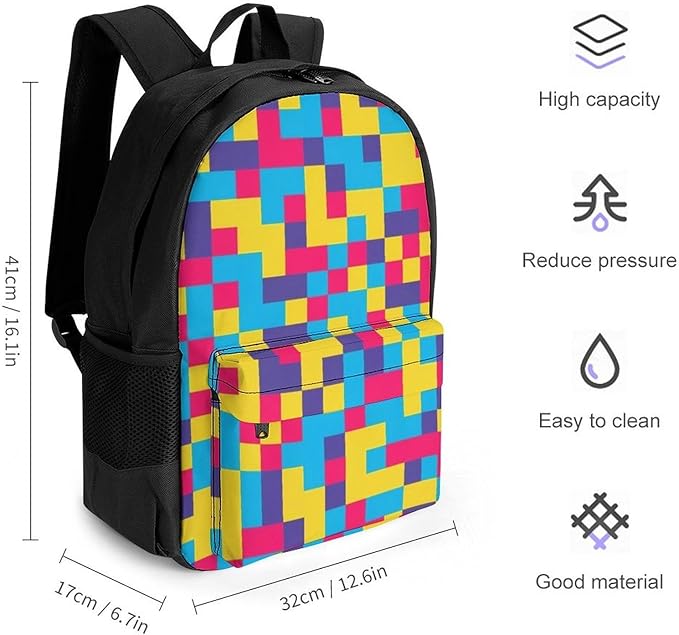 Supdreamc Polyester Daypack Backpack for Trekking Picnic Walking Cycling, Large Capacity Anti-Theft Multipurpose Shoulder Bag, Colorful Checkered Grid Casual Daypack