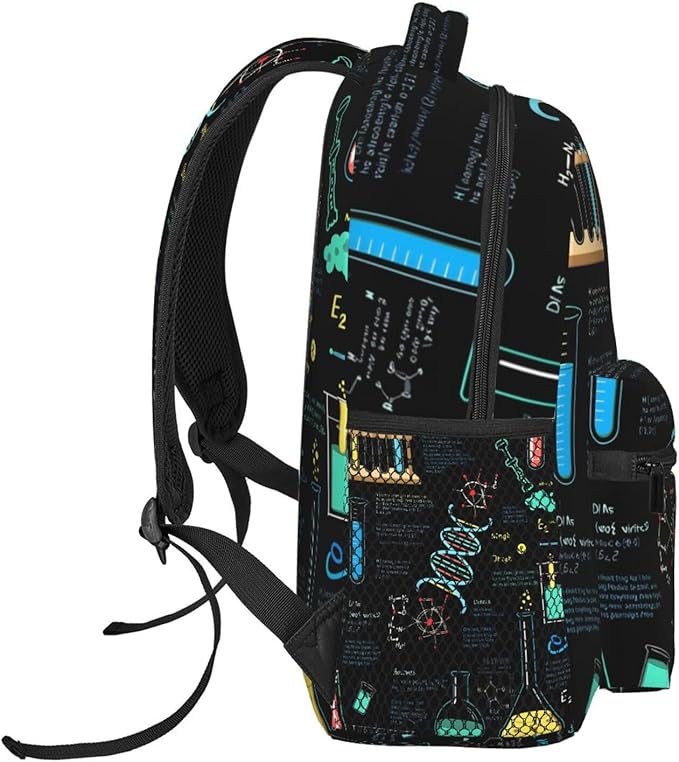 Daypack Polyester Anti-Theft Multipurpose Math And Science Elements Chemistry Art Bookbag Big Capacity Gym Outdoor Hiking Backpack With Adjustable Shoulder Straps