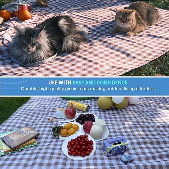 Extra Large Picnic Blanket Beach Blankets, Outdoor Foldable Waterproof Sand Mat for Beach Camping Hiking Travel Family Concerts Grass Park Music Festival Lawn Mats (Brown, 80x60inch)