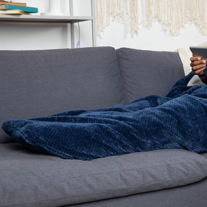 PediPocket XXL Sherpa Lined Patented Foot Pocket Blanket – Sassy Sapphire – Extra Large 60”x84”with 30”Deep Foot Pocket,Plush Fleece Blanket,Luxurious Comfort,Machine Washable,Gift Idea (non-electric)