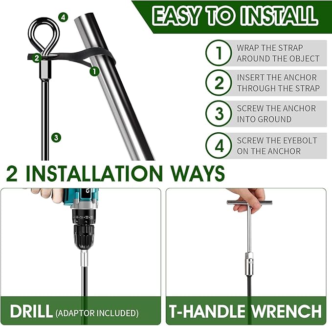 27" Trampoline Stakes Heavy Duty, Ground Anchors Screw in Mobile Home Anchors Resistant High Wind for Large Buildings, Sheds, Metal Swing Sets, Carports, Canopies(Black-4x27)