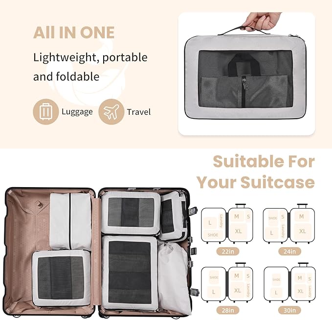 Compression Packing Cubes for Travel, Lightweight Vacation Travel Essentials, Travel Accessories for Suitcase Organizer Bags Set, Durable Luggage Organizer