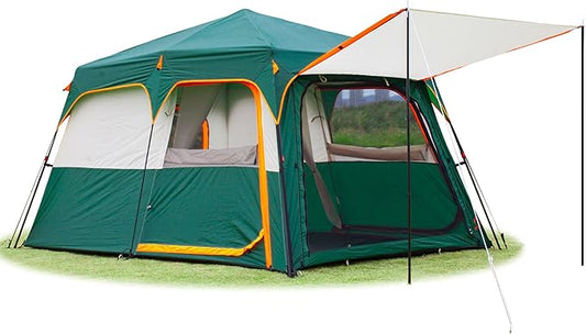 KTT Extra Large Tent 6-10-12-14 Person(Style-B),Family Cabin Tents,2 Rooms,3 Doors and 3 Windows with Mesh,Straight Wall,Waterproof,Double Layer,Big Tent for Outdoor,Picnic,Camping,Family Gathering