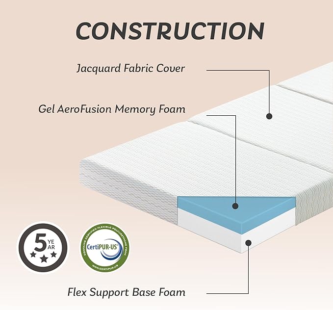 MLILY Foldable Mattress, 4 Inch King Tri Fold Memory Foam Mattress Topper, Floor Bed with Washable Cover for Camping, RV Travel and Guest Sleeping Mat, 80"×76"×4", White