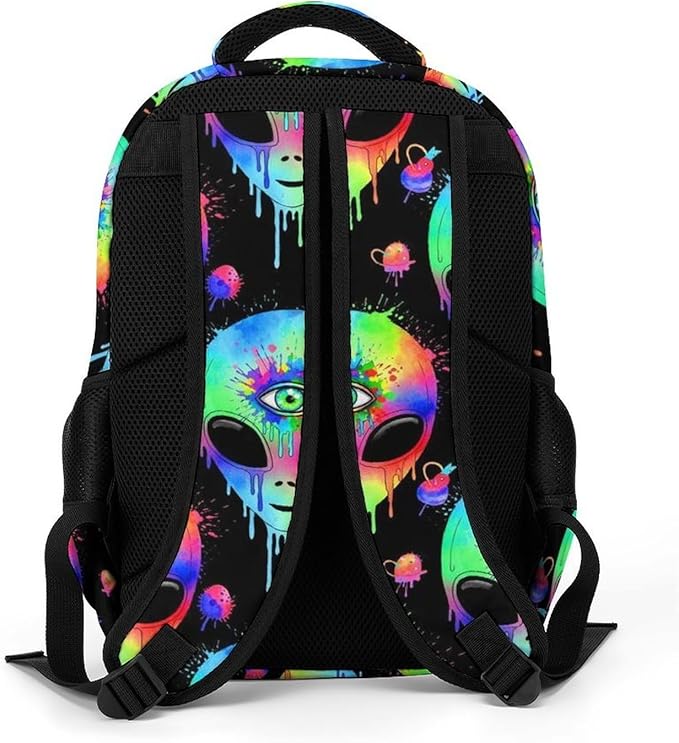 Waterproof Hiking Backpack Alien Trippy Painting Art, Anti Theft Travel Laptop Rucksack with Multi Compartments for Men Women Outdoor Sports