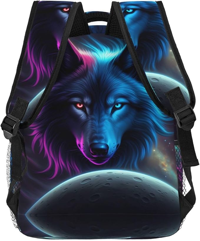 Rucksack Anti-Theft Multipurpose Big Capacity Carry On Bag, Pink And Blue Cool Wolf Moon Art Traveling Camping Backpack With Side Pockets