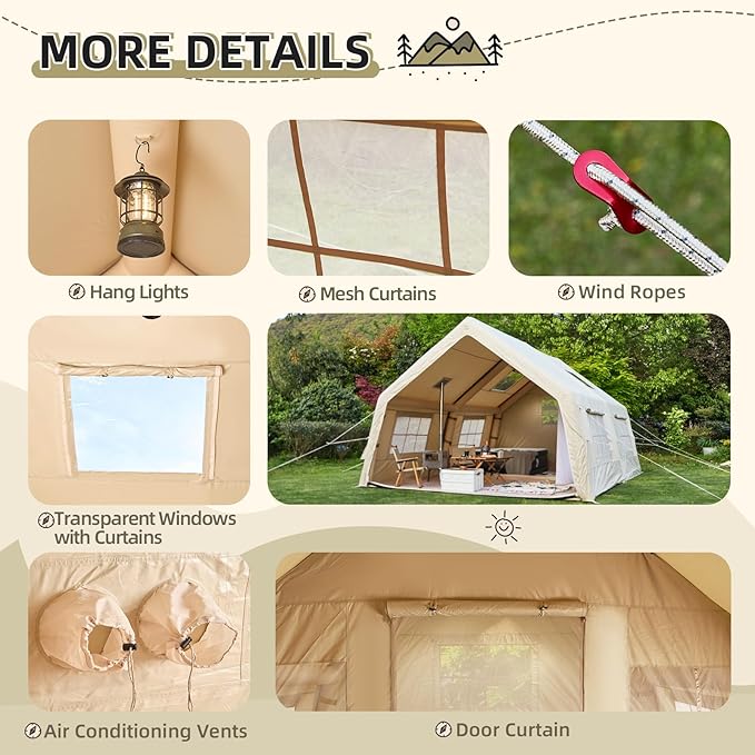 EROMMY 4/6/8/12 Person Inflatable Tent with Skylight, 4 Season Blow Up Tents with Hand Pump for Outdoor Camping & Hiking, Easy Set-up Windproof Sunproof Waterproof