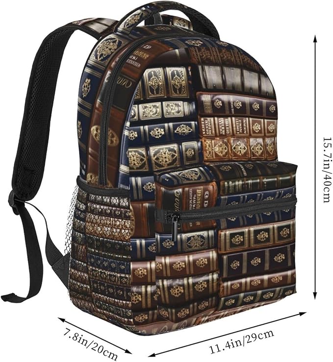 Men Women Lightweight Vintage Books Art Casual Daypack Large Capacity Bookbag With Adjustable Shoulder Straps for Gym Business Bicycle