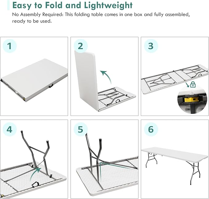 AJP Distributors 8 Foot Portable Plastic Folding Table 8FT 96" Half Foldable Heavy Duty Top w/Carry Handle - Indoor Outdoor Backyard Camping Picnic BBQ Party Wedding Dining Office Event Meeting White