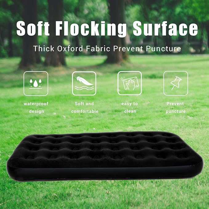 Twin Size Single Camping Air Mattress Bed with Air Pump,75"x 39"Thickened Portable Inflatable Mattress Blow Up Air Mattress,Travel Sleeping Bed Pad for Camping Home Hiking(Black)