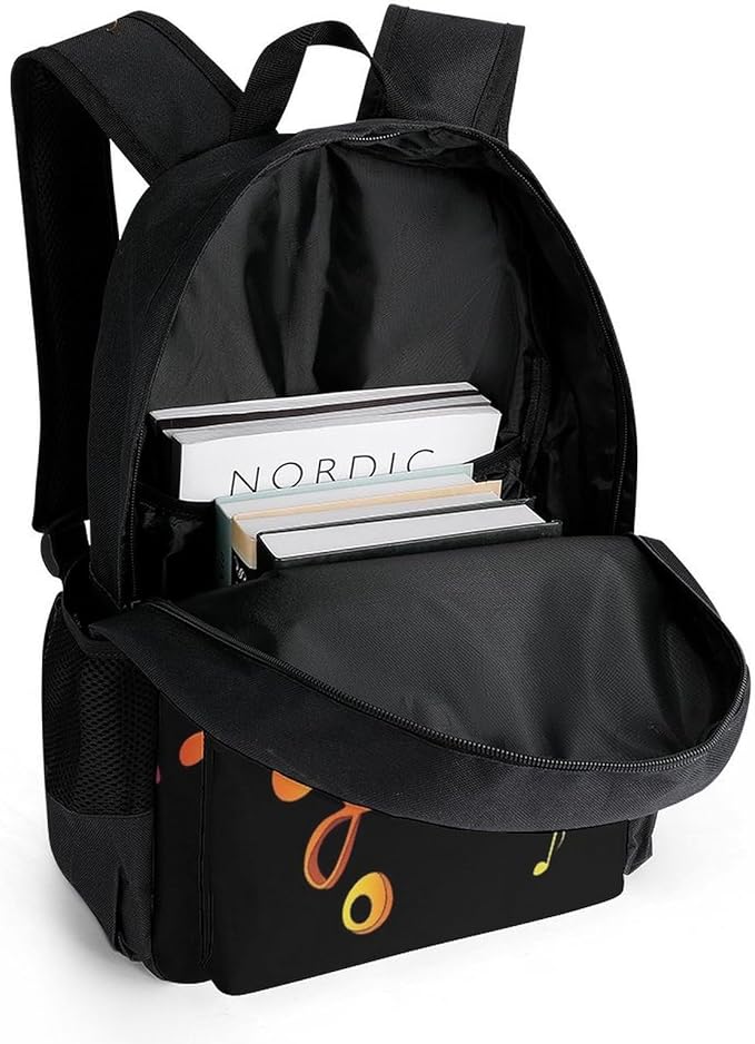 Supdreamc Lightweight Daypack for Camping Business Walking Cycling, Large Capacity Anti-Theft Multipurpose Bookbag, Colorful Music Note Black Gym Outdoor Hiking Backpack