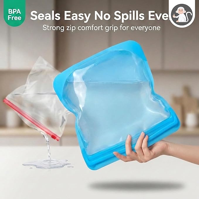 135oz. XXL Reusable Silicone Bag - 1 Gallon Freezer Bags for Food Storage, Meal Prep, Zero Waste, Kitchen Organization, Sous Vide, and Freezer Safe Containers (Extra Large, Blue)