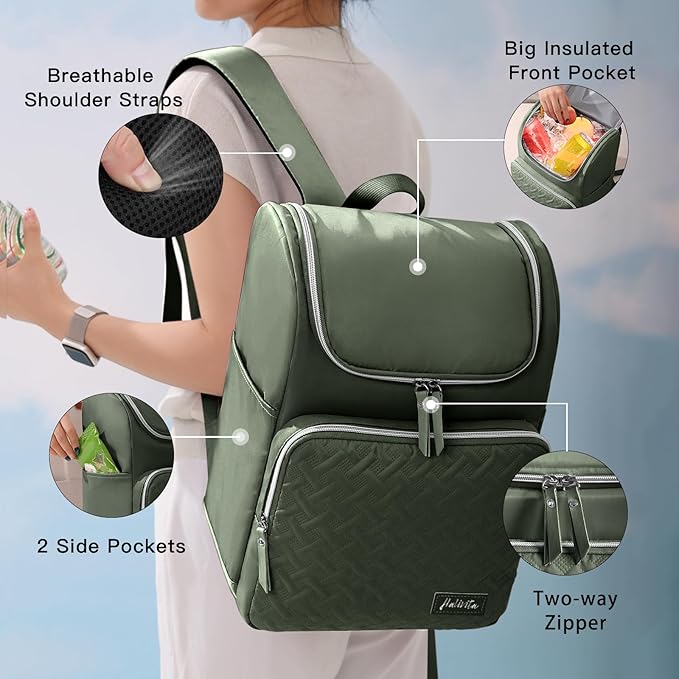 Cooler Backpack Insulated Leak Proof 33 Cans, Waterproof Hiking Backpack Cooler Soft Cooler Bag Lunch Backpack for Picnic Camping, Green