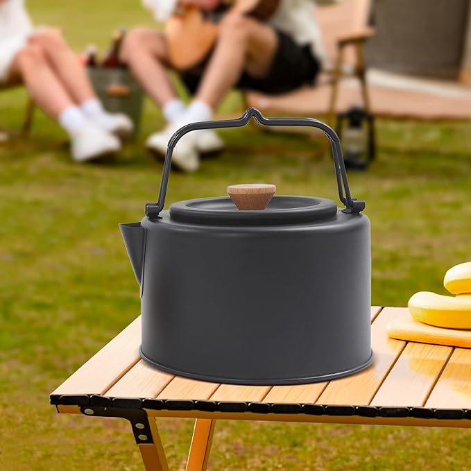 Camping Kettle, Stainless Steel Portable Coffee Tea Pot with Anti-Scald Handles, 35.2oz Capacity for Outdoor Camping Hiking Picnics (Black)