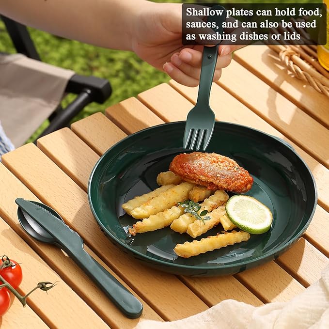 Berglander Camping Mess Kit with Bowl, Plate, Cup, Spoon, Fork, Knife and Carry Bag, Plastic Camping Accessories Essentials Gear for Travel, Camping, Picnic, Outdoor, Easy to Carry & Store