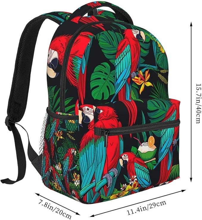 Lightweight Rucksack for Sports Travel Running, Big Capacity Multipurpose Anti-Theft Bookbag, Macaw And Tropical Cocktail Art Travel and Sport Backpack Rucksack