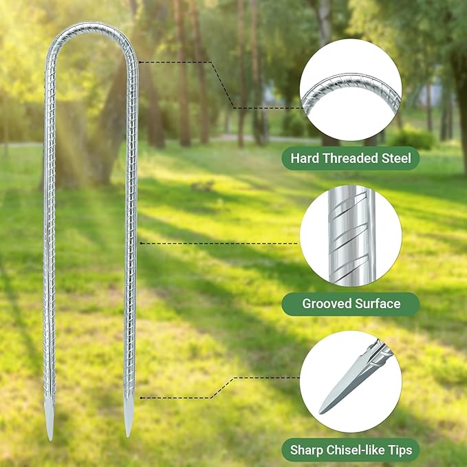 12 INCH 8 Pack Trampoline Stakes, U Shaped Ground Anchors Wind Stakes, Heavy Duty Trampoline Parts, Steel Stakes for Trampolines, Outdoor Canopies, Camping Tents and Football Goals, Silver